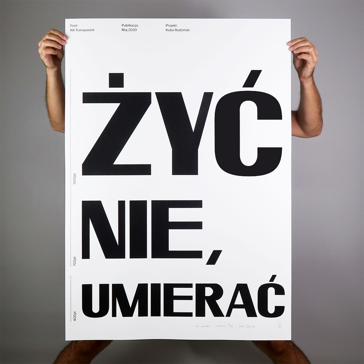 kuba rudziński, transparent, list, żyć nie umierać, serigrafia, sitodruk, plakat, typografia
